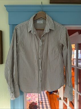 KOTN Cream/Tan and White Striped Button-Down Shirt
